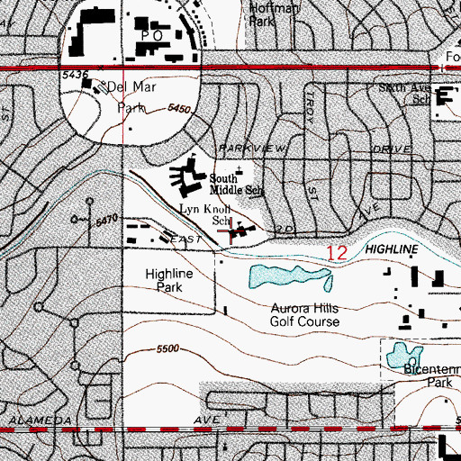 Topographic Map of Lyn Knoll Elementary School, CO