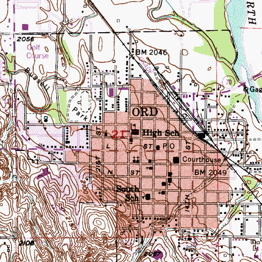 Topographic Map of Ord Junior-Senior High School, NE