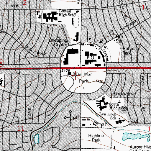 Topographic Map of Del Mar Park, CO