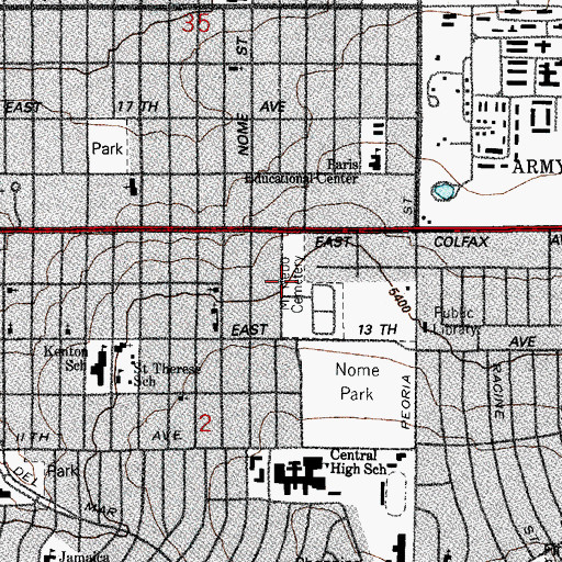 Topographic Map of Mount Nebo Memorial Park, CO