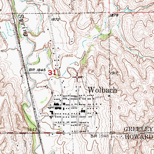 Topographic Map of Wolbach Cemetery, NE
