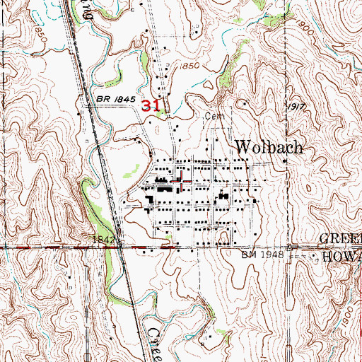 Topographic Map of Wolbach Public Library, NE
