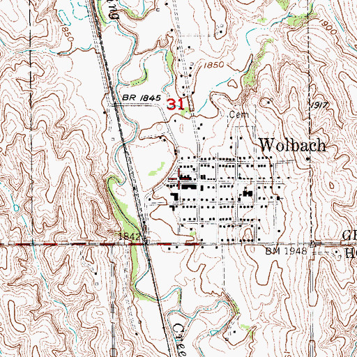 Topographic Map of Wolbach Post Office, NE