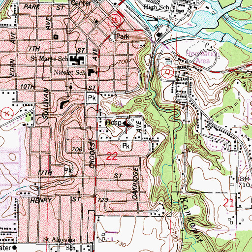 Topographic Map of Kaukauna Community Hospital (historical), WI