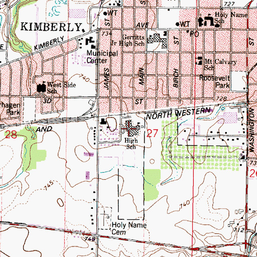 Topographic Map of J R Gerritts Middle School, WI