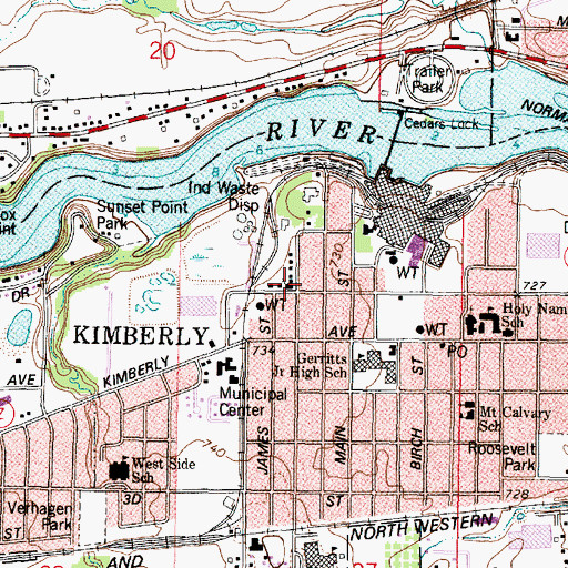 Topographic Map of Kimberly Presbyterian Church, WI