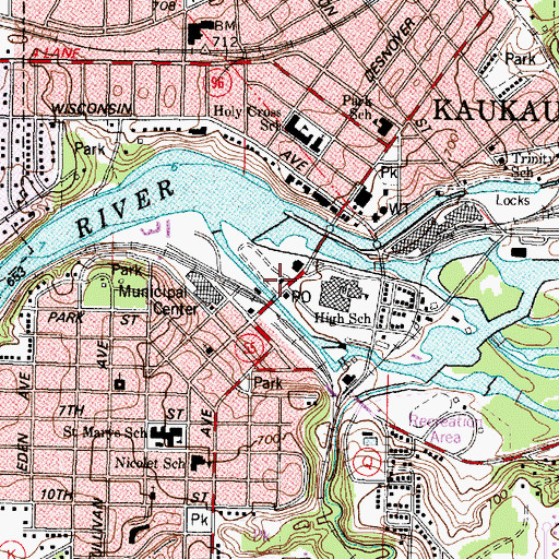 Topographic Map of Kaukauna Public Library, WI