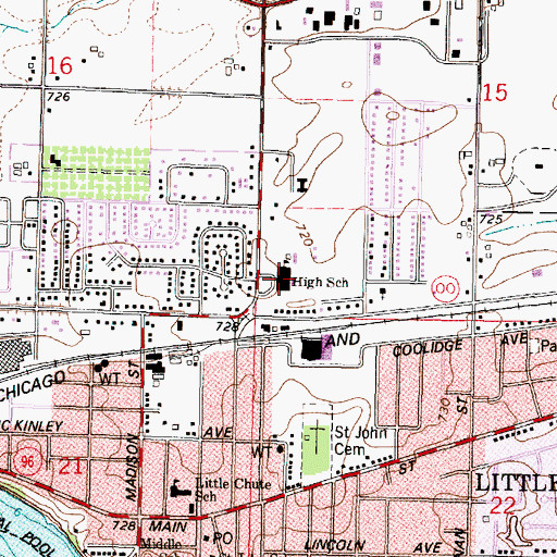Topographic Map of Little Chute High School, WI