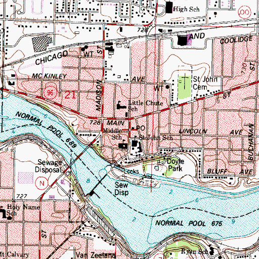 Topographic Map of Little Chute Post Office, WI