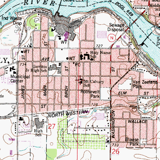 Topographic Map of Mount Calvary Evangelical Lutheran Church, WI