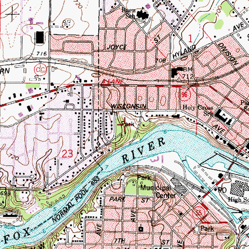 Topographic Map of Riverside Park, WI