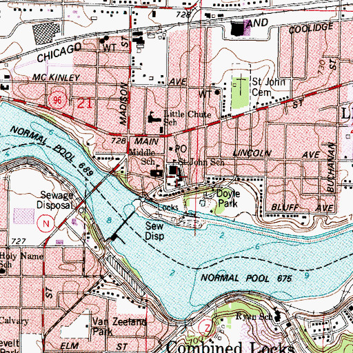 Topographic Map of Saint Johns Catholic Church, WI