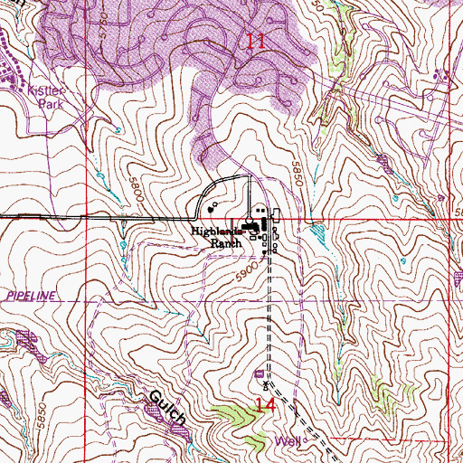 Topographic Map of Highlands Ranch, CO