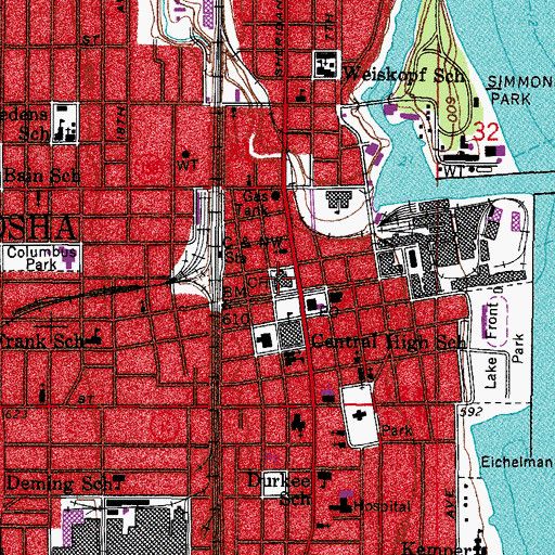 Topographic Map of Kenosha County Courthouse, WI