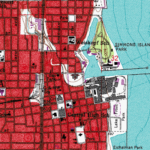 Topographic Map of Kenosha Municipal Building, WI
