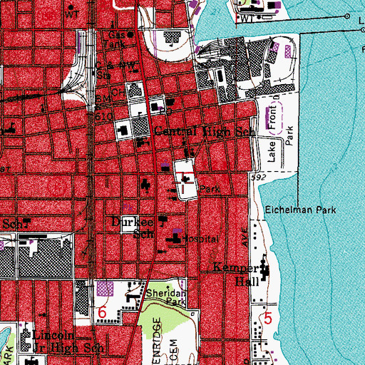 Topographic Map of Library Park, WI