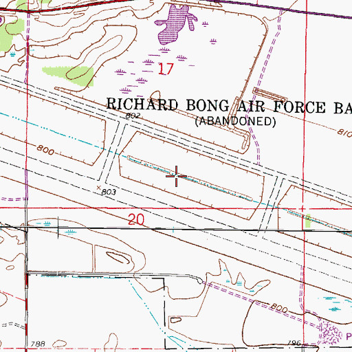Topographic Map of Richard Bong Air Force Base (historical), WI
