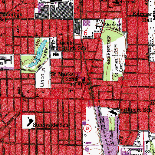 Topographic Map of Saint Marks Roman Catholic Church, WI