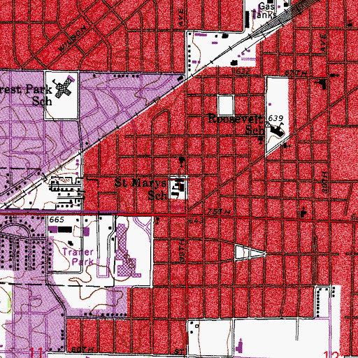 Topographic Map of Saint Marys Roman Catholic Church, WI
