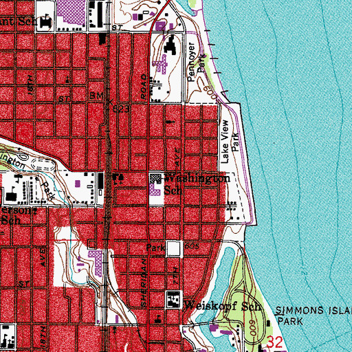 Topographic Map of Unity Church of Kenosha, WI