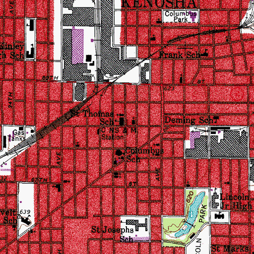 Topographic Map of Uptown Branch Kenosha Public Library, WI