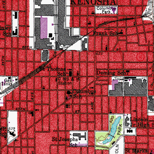 Topographic Map of West Side Station Kenosha Post Office (historical), WI