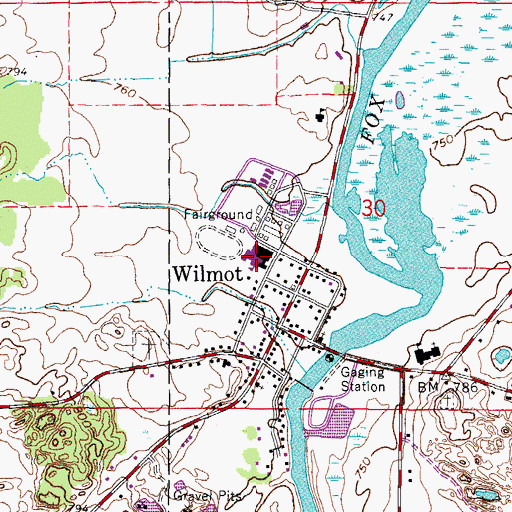 Topographic Map of Wilmot Union High School, WI