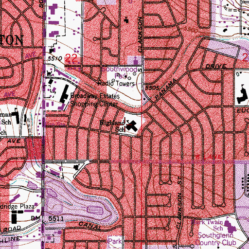 Topographic Map of Highland Elementary School, CO