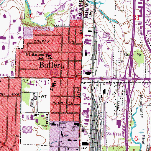 Topographic Map of Butler Post Office, WI