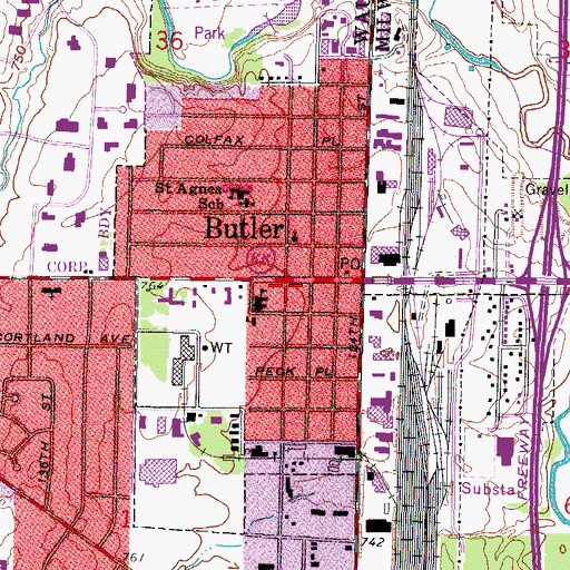Topographic Map of Butler Public Library, WI