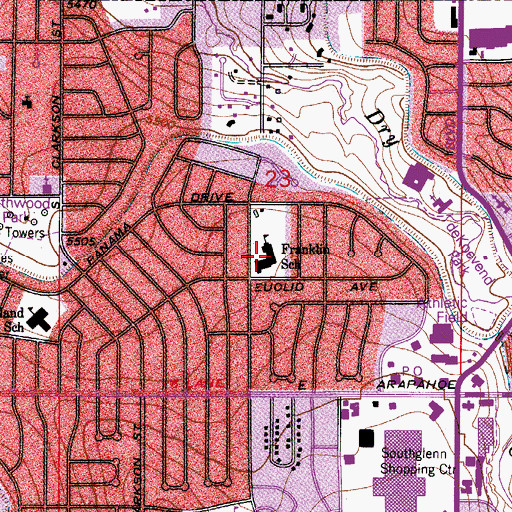 Topographic Map of Franklin Elementary School, CO