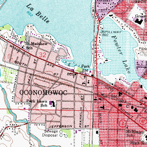 Topographic Map of First Baptist Church, WI
