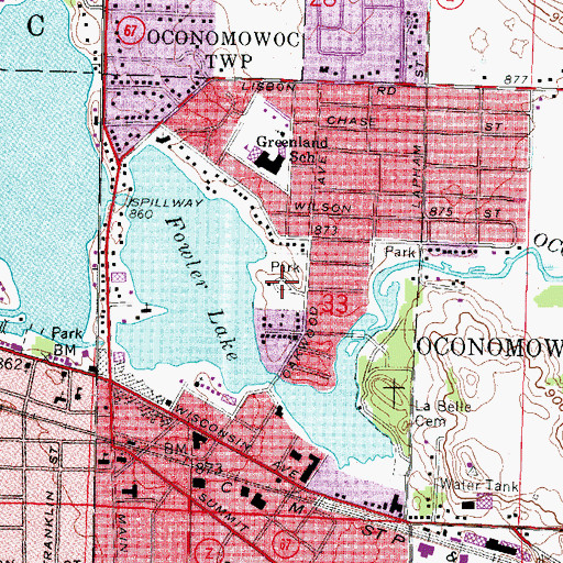 Topographic Map of Fowler Lake Park, WI