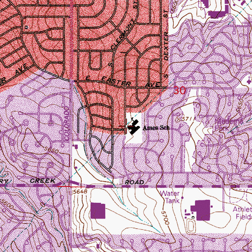 Topographic Map of Lewis Ames Elementary School, CO