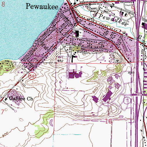 Topographic Map of Pewaukee High School, WI