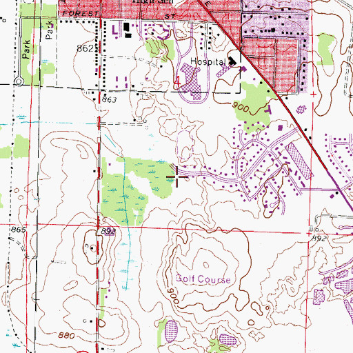 Topographic Map of Whitman Hills Park, WI