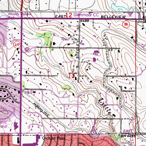 Topographic Map of Greenwood Village, CO