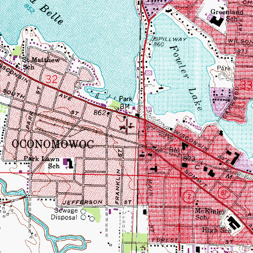 Topographic Map of Lincoln Public School (historical), WI