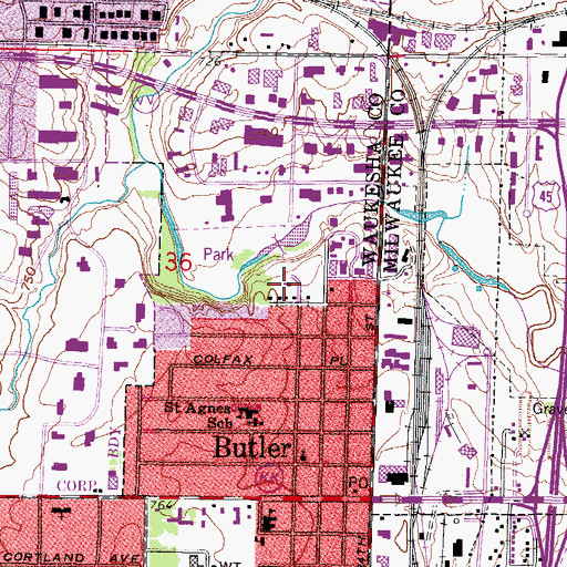Topographic Map of Lions Hall, WI