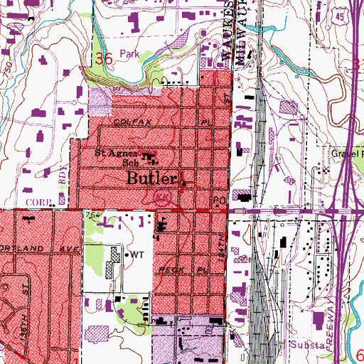Topographic Map of Milwaukee Baptist Church, WI