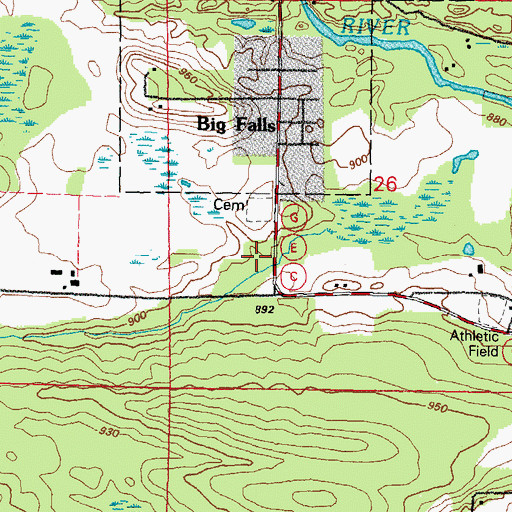 Topographic Map of Big Falls Cemetery, WI