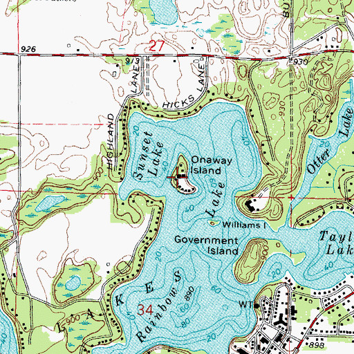 Topographic Map of Camp Onaway, WI