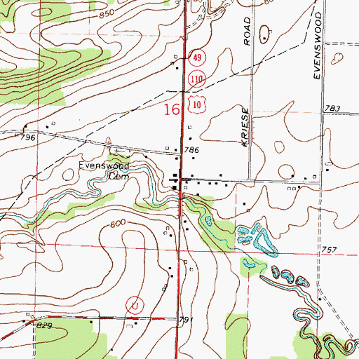 Topographic Map of Evanswood, WI