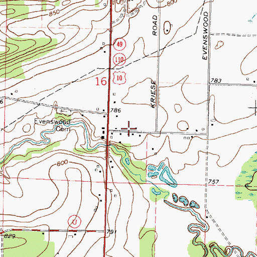 Topographic Map of Evenswood School (historical), WI