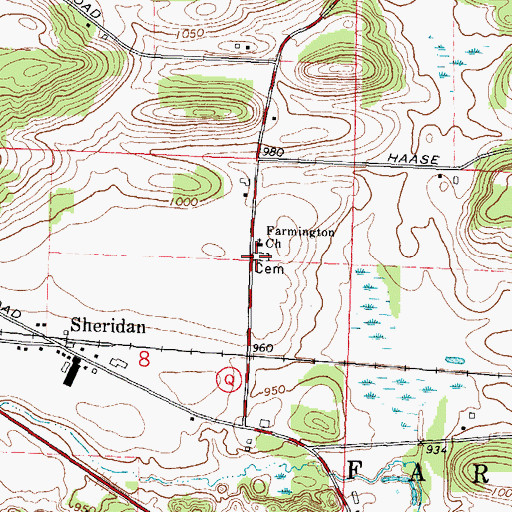 Topographic Map of Farmington Lutheran Cemetery, WI