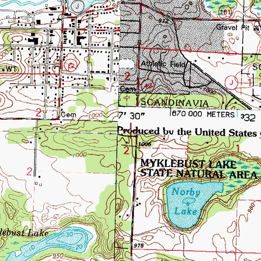 Topographic Map of Iola Cemetery, WI
