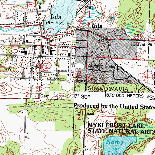 Topographic Map of Iola-Scandinavia High School, WI