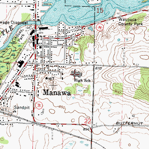 Topographic Map of Little Wolf Junior / Senior High School, WI