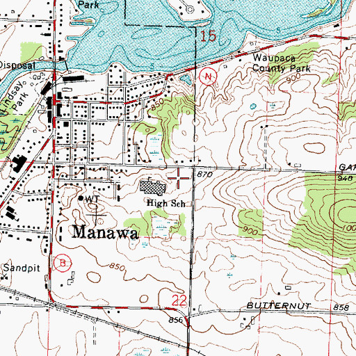 Topographic Map of Manawa Elementary School, WI