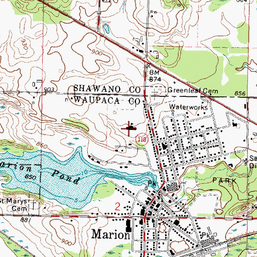 Topographic Map of Marion Elementary School, WI